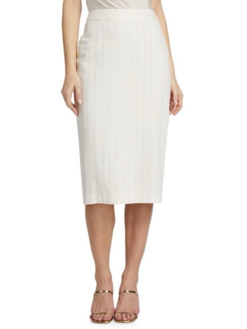 L'Agence Julie Metallic Pinstripe Pencil Skirt Women's Cream High-Waist